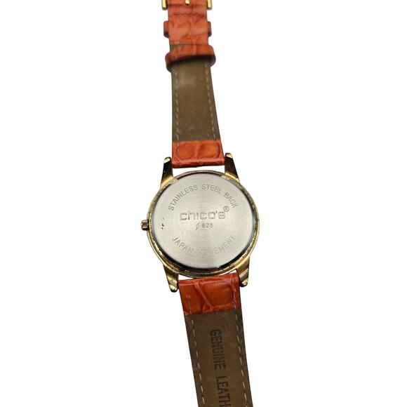 Chico's Quartz Watch with Rhinestone Bezel and Orange Leather Strap - Picture 7 of 8